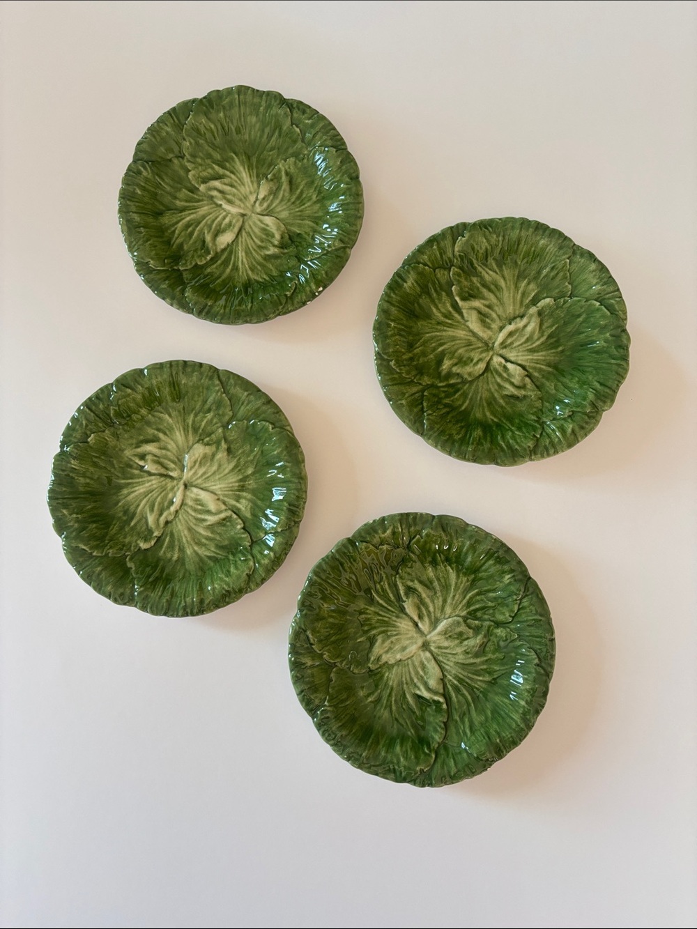 Vintage Vietri Italy Green Cabbage Leaf Plates 7” Foglia Salad Dessert Set of 4
